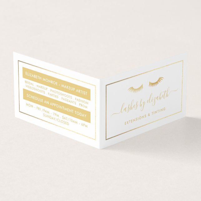 Chic Gold Foil Lashes Beauty Makeup Artist Loyalty Business Card (Outside)