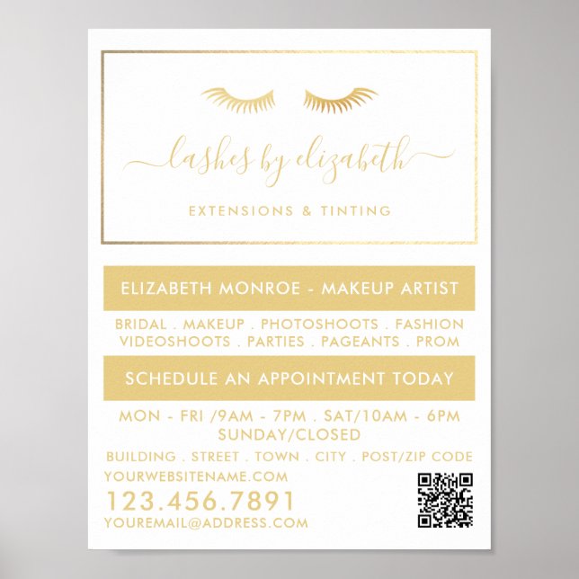 Chic Gold Foil Lashes Beauty Makeup Artist Poster (Front)