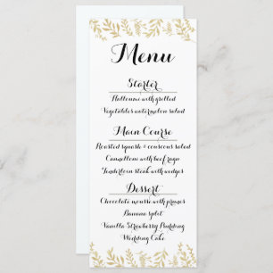 Chic Gold Foil Leaves Reception Menu Card
