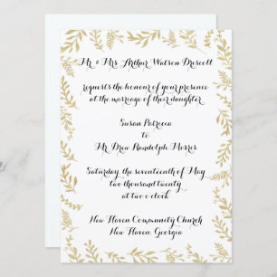 Chic Gold Foil Leaves Wedding Invitation