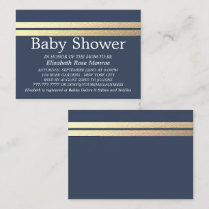 Chic Gold Foil Stripes, Blue Baby Shower Invite
