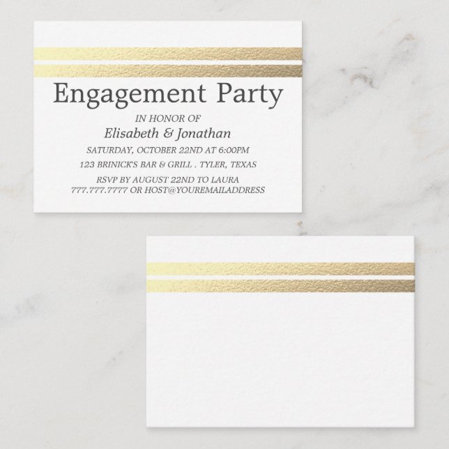 Chic Gold Foil Stripes Engagement Party Ticket (Front/Back)