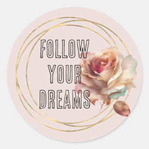 Chic Gold Frame Blush Pink Floral Classic Round Sticker