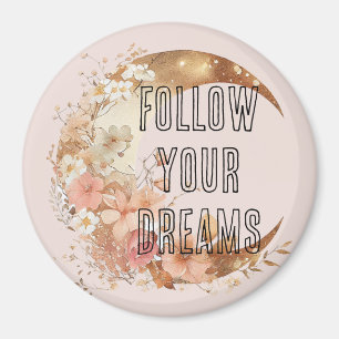 Chic Gold Frame Blush Pink Floral Magnet