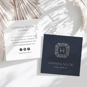 Chic Gold Gemstone Monogram Jeweller Logo Square Business Card