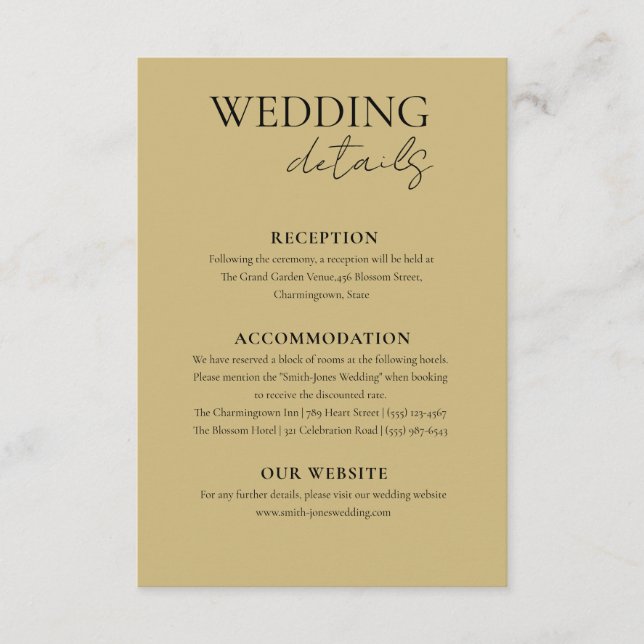 Chic Gold Ginkgo Leaf Wedding Details Enclosure Card (Front)