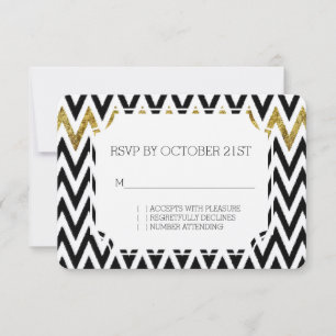 Chic Gold Glam and Black Chevron RSVP Invitation