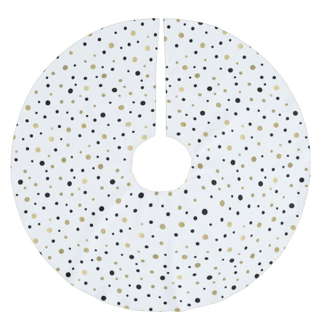 Chic Gold Glam and Black Confetti Dots Brushed Polyester Tree Skirt (Front)