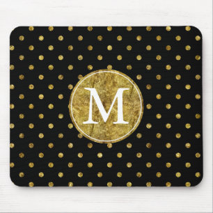 Chic Gold Glam and Black Dots monogram Mouse Pad