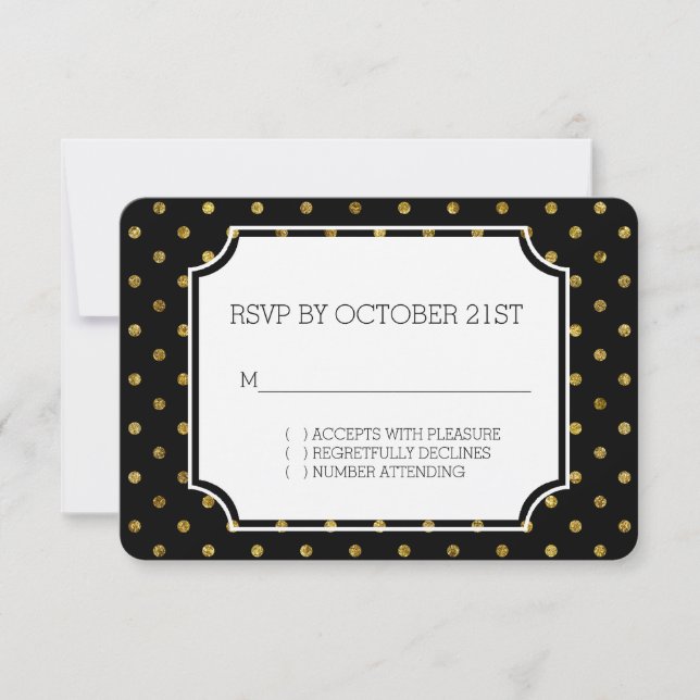 Chic Gold Glam and Black Dots RSVP Invitation (Front)
