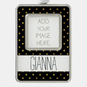 Chic Gold Glam and Black Dots Silver Plated Framed Ornament