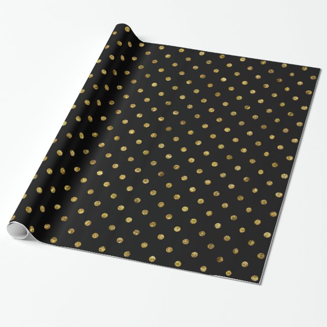 Chic Gold Glam and Black Polka Dots Wrapping Paper (Unrolled)