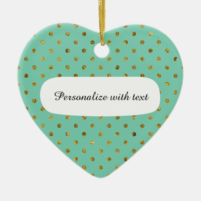 Chic Gold Glam and Mint Dots Ceramic Ornament (Front)