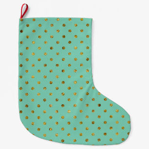 Chic Gold Glam and Mint Dots Large Christmas Stocking