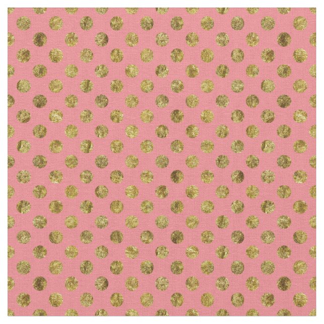 Chic Gold Glam and Pink Dots Fabric (Close Up)