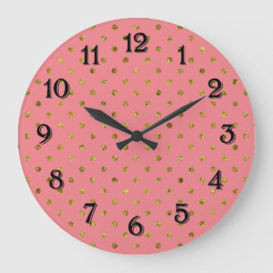 Chic Gold Glam and Pink Dots Large Clock