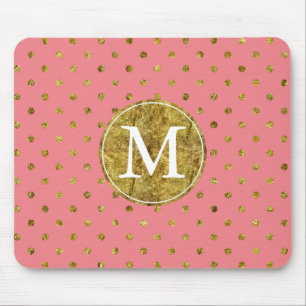 Chic Gold Glam and Pink Dots monogram Mouse Pad