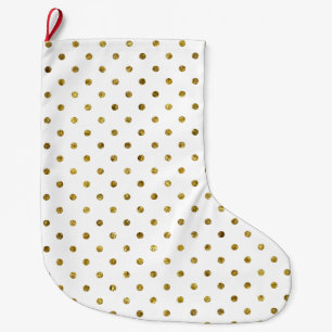 Chic Gold Glam and White Dots Large Christmas Stocking