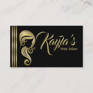 Chic Gold Glam Beauty Girl Hair & Makeup Salon Business Card