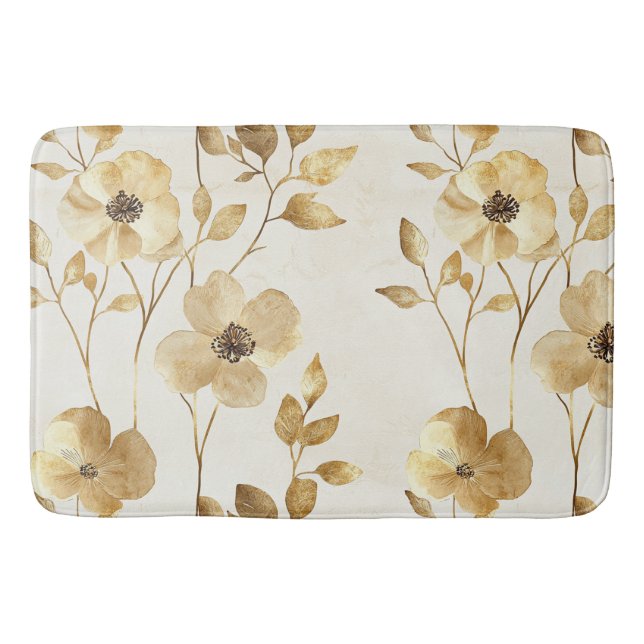 Chic Gold Glam Flowers Bath Mat (Front)