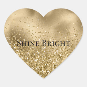 Chic Gold Glam Glitzy Glitter Wedding Heart Sticker