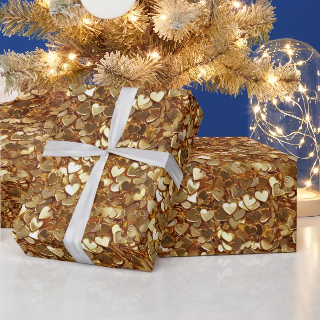 Chic Gold Glam Hearts Wrapping Paper (Holidays)