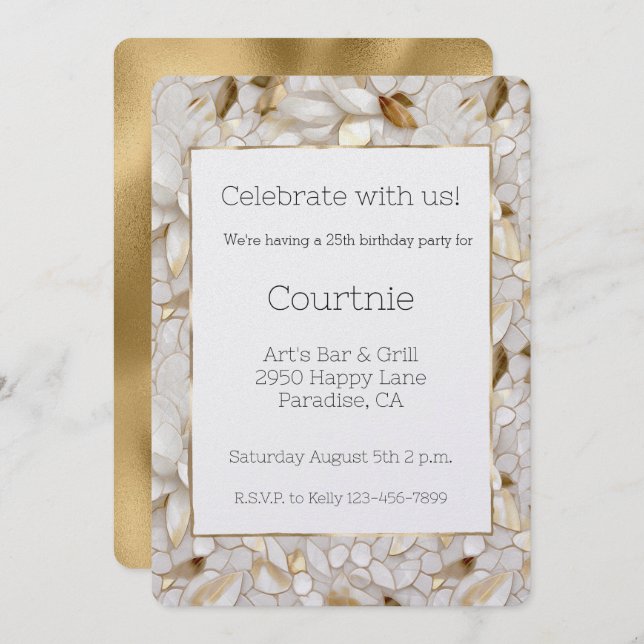 Chic Gold Glam White Lotus Flowers Invitation (Front/Back)