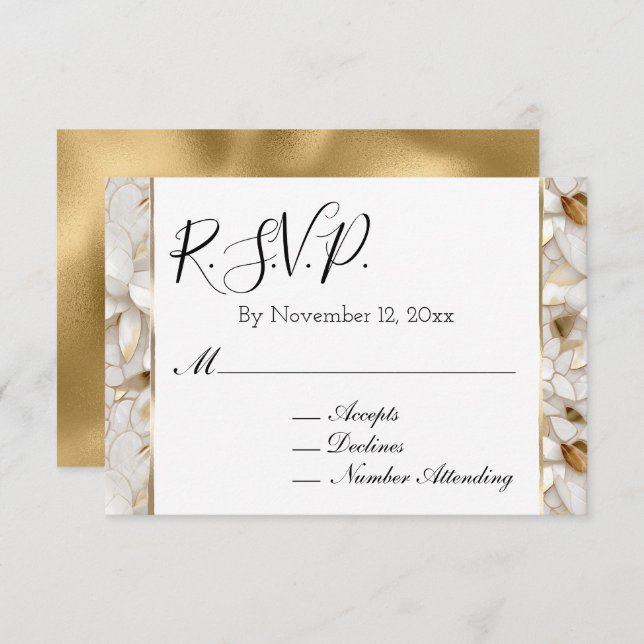 Chic Gold Glam White Lotus Flowers RSVP Enclosure Card (Front/Back)