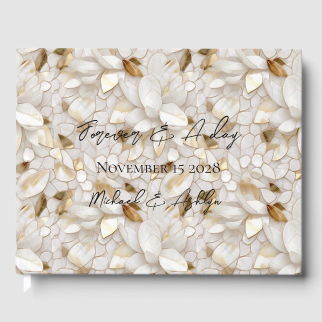 Chic Gold Glam White Lotus Flowers Wedding  Guest Book (Front)