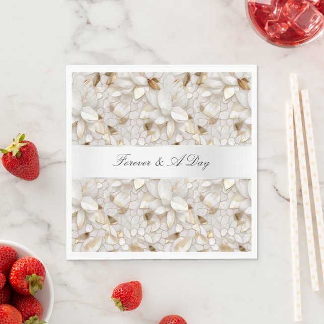 Chic Gold Glam White Lotus Flowers Wedding Napkin (Insitu)
