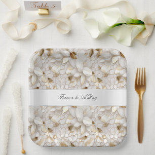 Chic Gold Glam White Lotus Flowers Wedding Paper Plate