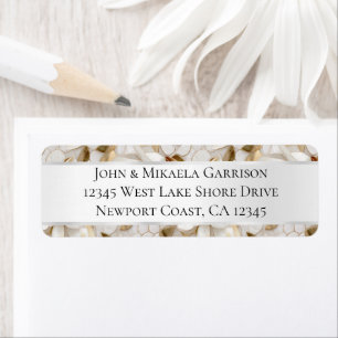 Chic Gold Glam White Lotus Flowers Wedding Return Address Label