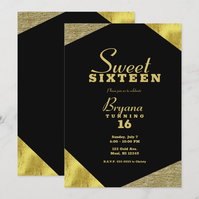 Chic Gold Glamour Geometric Modern Sweet 16 Party  Invitation (Front/Back)
