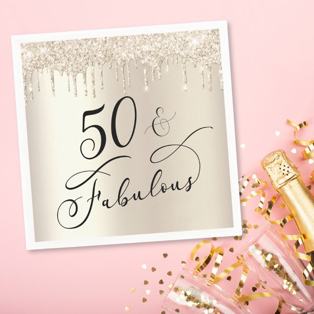 Chic Gold Glitter 50th Birthday Party Napkin (Creator Uploaded)