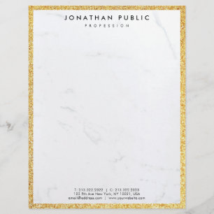 Chic Gold Glitter And White Marble Modern Template Custom Letterhead