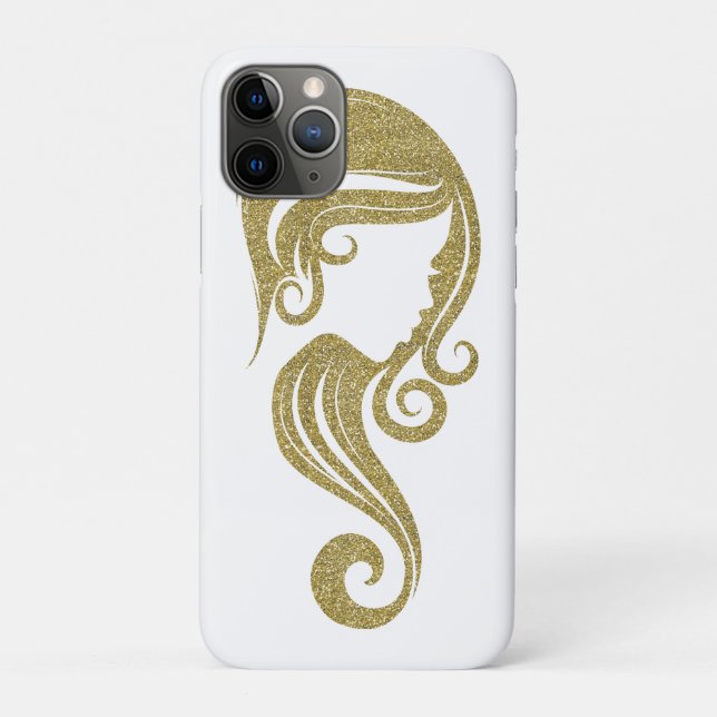 Chic Gold Glitter Beauty Girl Hair & Makeup Salon Case-Mate iPhone Case (Back)