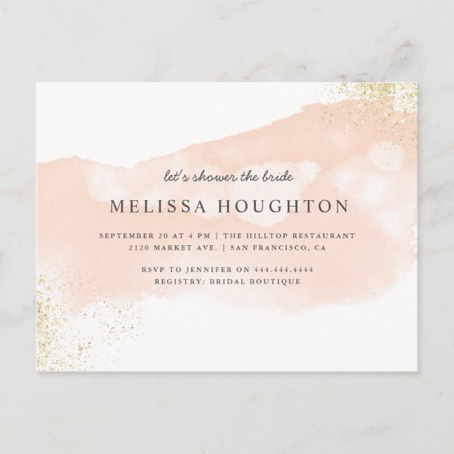 Chic Gold Glitter Blush Pink Bridal Shower Invitation Postcard (Front)
