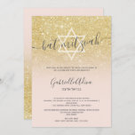 Chic gold glitter blush pink girly bat mitzvah invitation<br><div class="desc">Chic yellow gold glitter pastel blush pink script calligraphy typography Bat Mitzvah party invitation .Perfect for a modern elegant party. Add your Hebrew Name.</div>