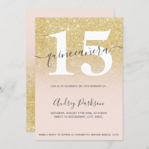 Chic gold glitter blush pink girly quinceanera invitation