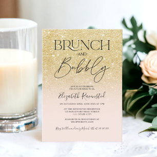 Chic gold glitter chic brunch bubbly bridal shower invitation