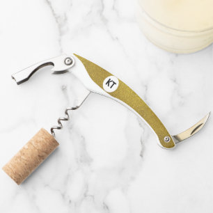 Chic Gold Glitter Corkscrew with Monogram