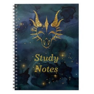 Chic Gold Glitter Dragon Head & Dark Blue Universe Notebook