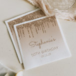 Chic Gold Glitter Drip 50th Birthday Party Napkin<br><div class="desc">These chic fiftieth birthday party paper napkins feature a sparkly gold faux glitter drip border and gold ombre background. Personalise them with the guest of honour's name in gold handwriting script,  with her birthday and date below in sans serif font.</div>