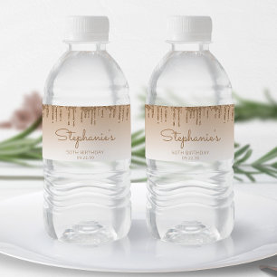 Chic Gold Glitter Drip 50th Birthday Party Water Bottle Label