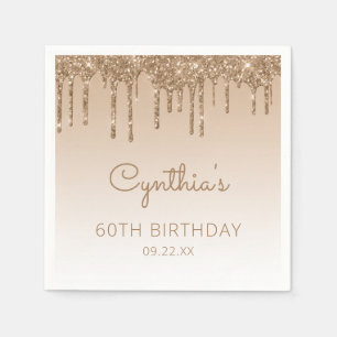 Chic Gold Glitter Drip 60th Birthday Party Napkin