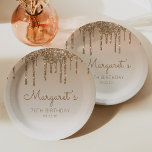 Chic Gold Glitter Drip 70th Birthday Party Paper Plate<br><div class="desc">These chic,  elegant 70th birthday party paper plates feature a sparkly gold faux glitter drip border and gold ombre background. Personalise them with the guest of honour's name in golden brown handwriting script,  with her birthday and date below in sans serif font.</div>