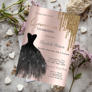 Chic Gold Glitter Drips,Dress 15th Birthday Invitation