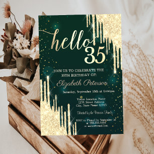 Chic Gold Glitter Drops Stars Green Invitation