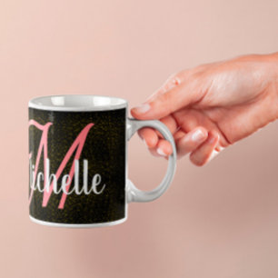 Chic Gold glitter dust pattern pink girly monogram Coffee Mug