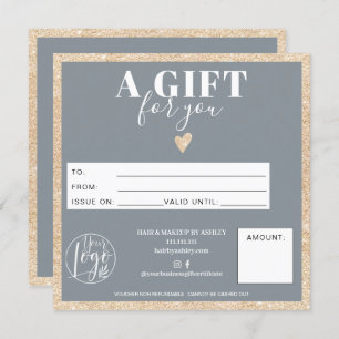 Chic gold glitter dusty blue gift certificate logo